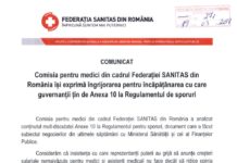 COMUNICAT: Comisia pentru medici din cadrul Federației SANITAS din România își exprimă îngrijorarea pentru încăpățânarea cu care guvernanții țin de Anexa 10 la Regulamentul de sporuri